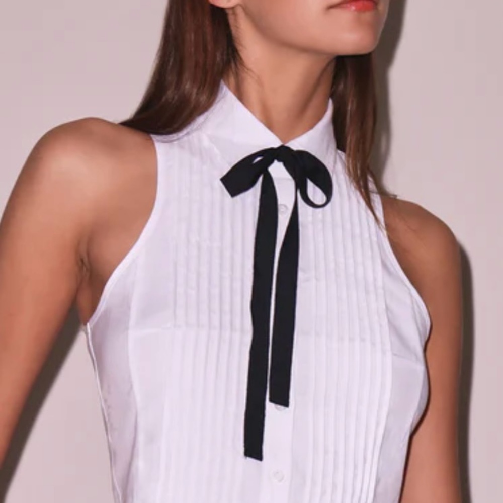 Fleur du Mal White Sleeveless Top with Black Ribbon - Picture 2 of 6
